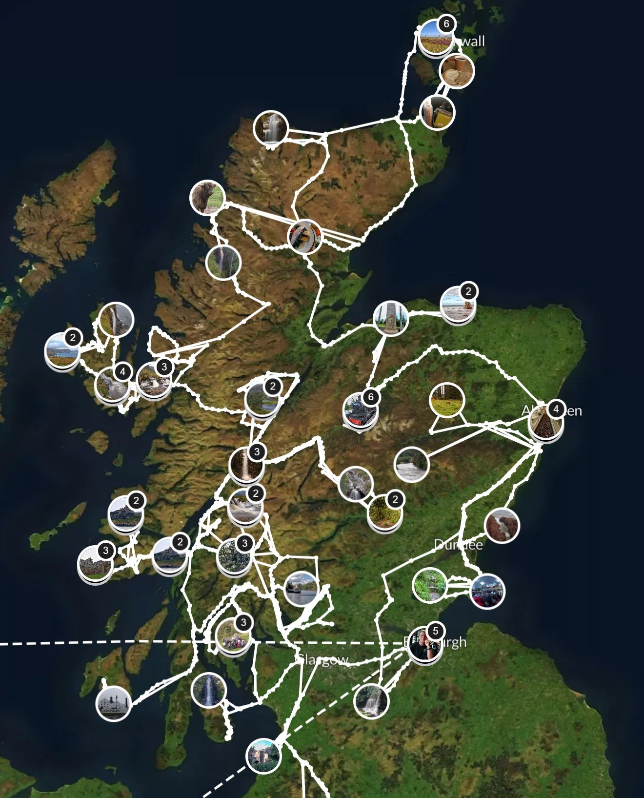 Map of all our stops in Scotland