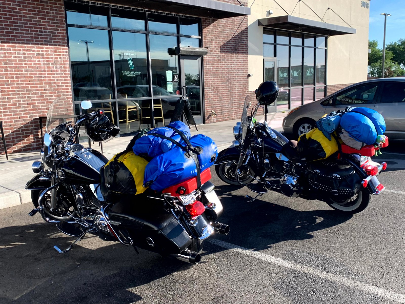 Starting at Starbucks, bikes loaded